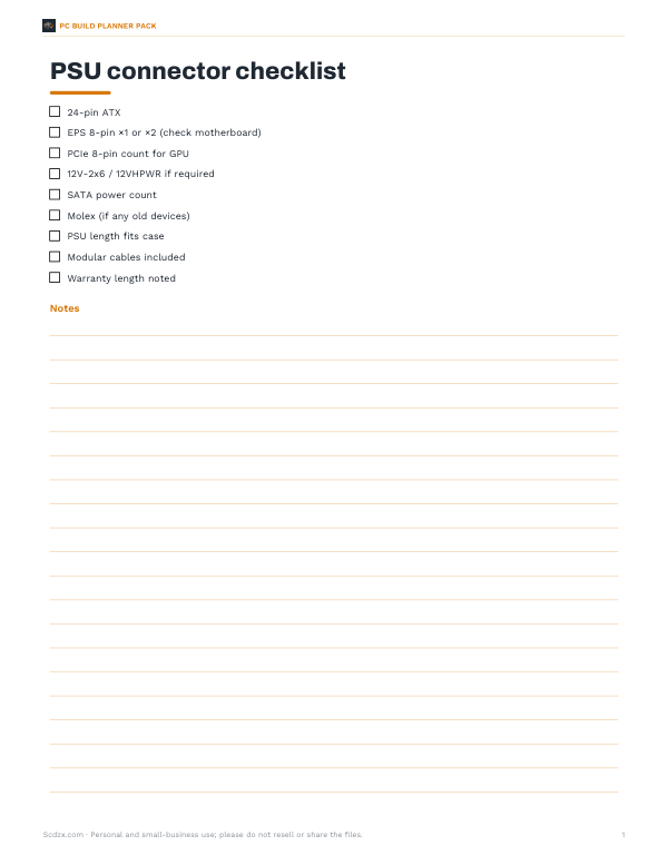 Preview of Printable PSU Connector Checklist